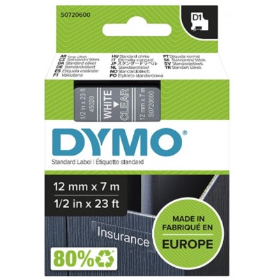 DYMO D1 - Cintas Dymo 12mmx7m Blanco/transparente