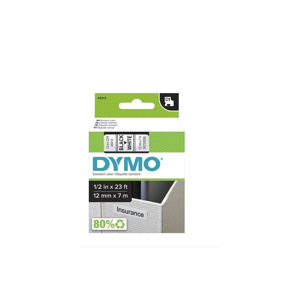 DYMO D1 - Cintas Dymo 12mmx7m Blanco/Negro